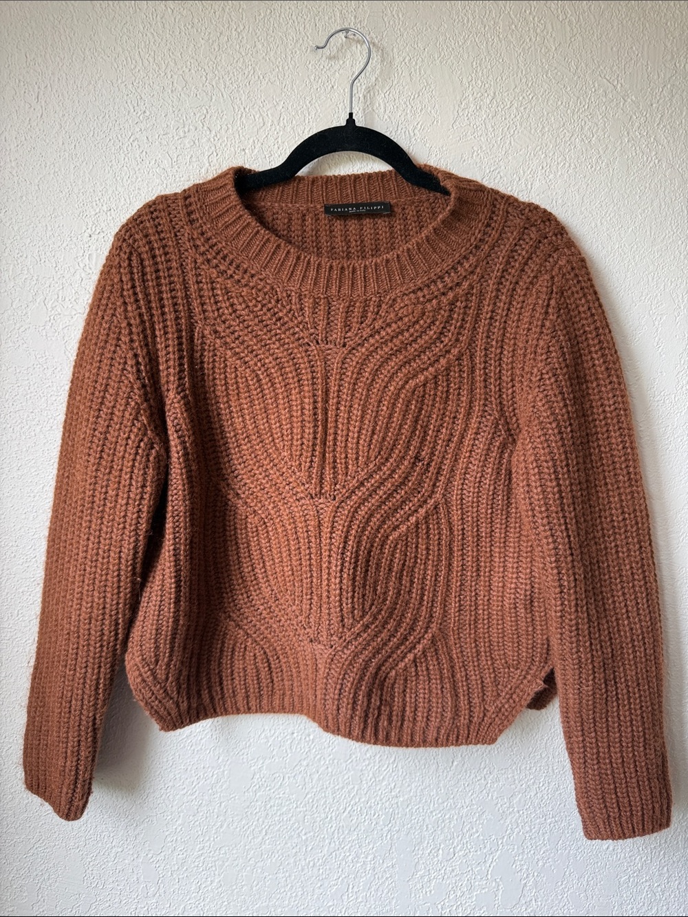 Fabiana Filippi Cable-Stitch Crewneck Sweater in Rust